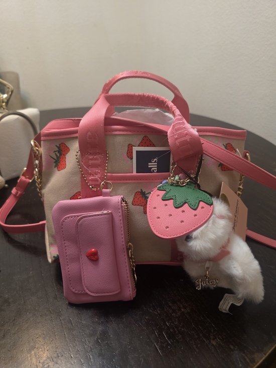 Juicy Couture Handbags - Juicy Couture Pink Heart Mirror Keychain with Pom Charm